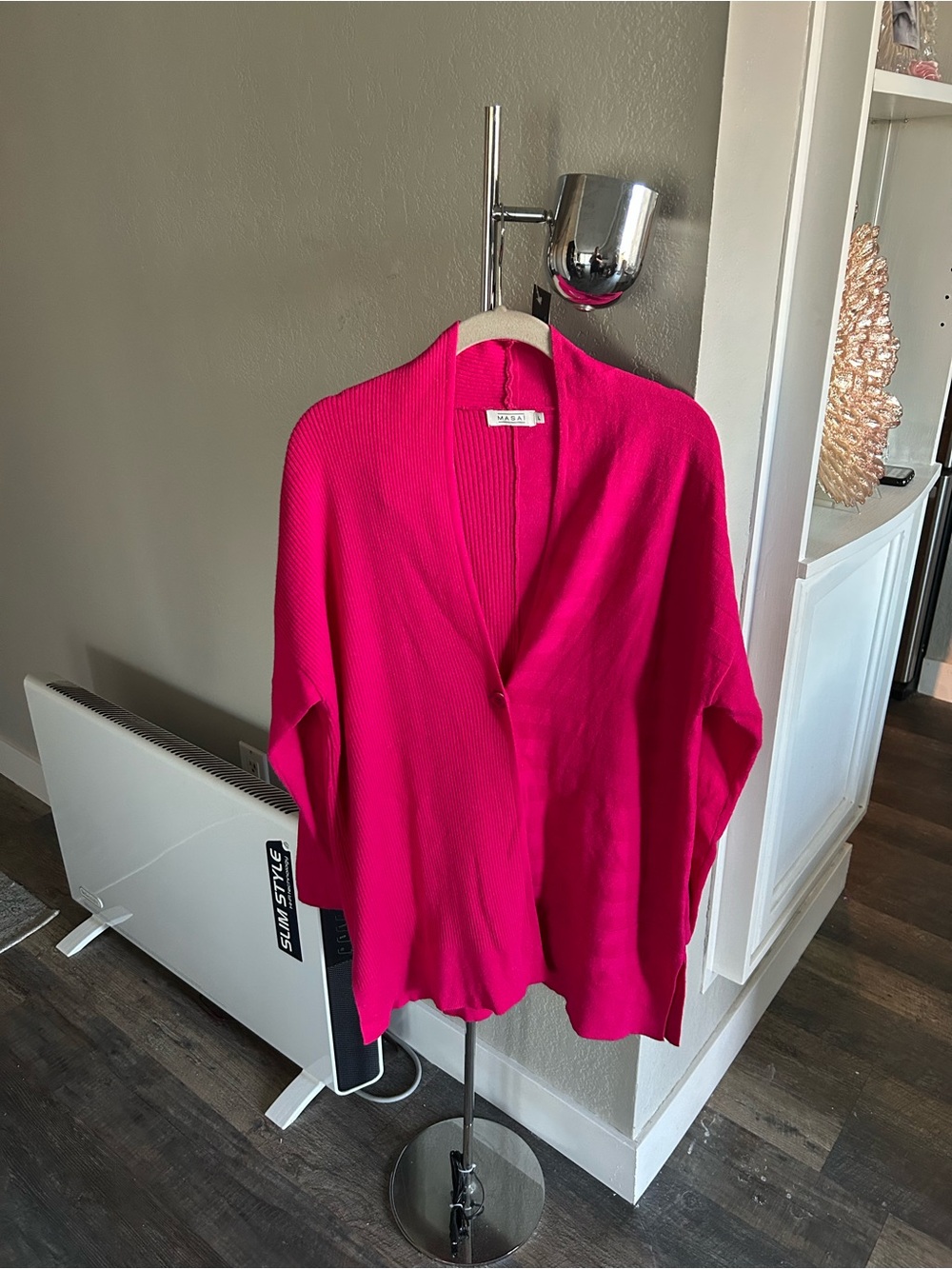 Relaxed Open-Front Wool Blend Cardigan Sweater - Vibrant Hot Pink